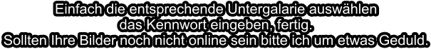 Einfach die entsprechende Untergalarie auswählen das Kennwort eingeben, fertig.Sollten Ihre Bilder noch nicht online sein bitte ich um etwas Geduld.